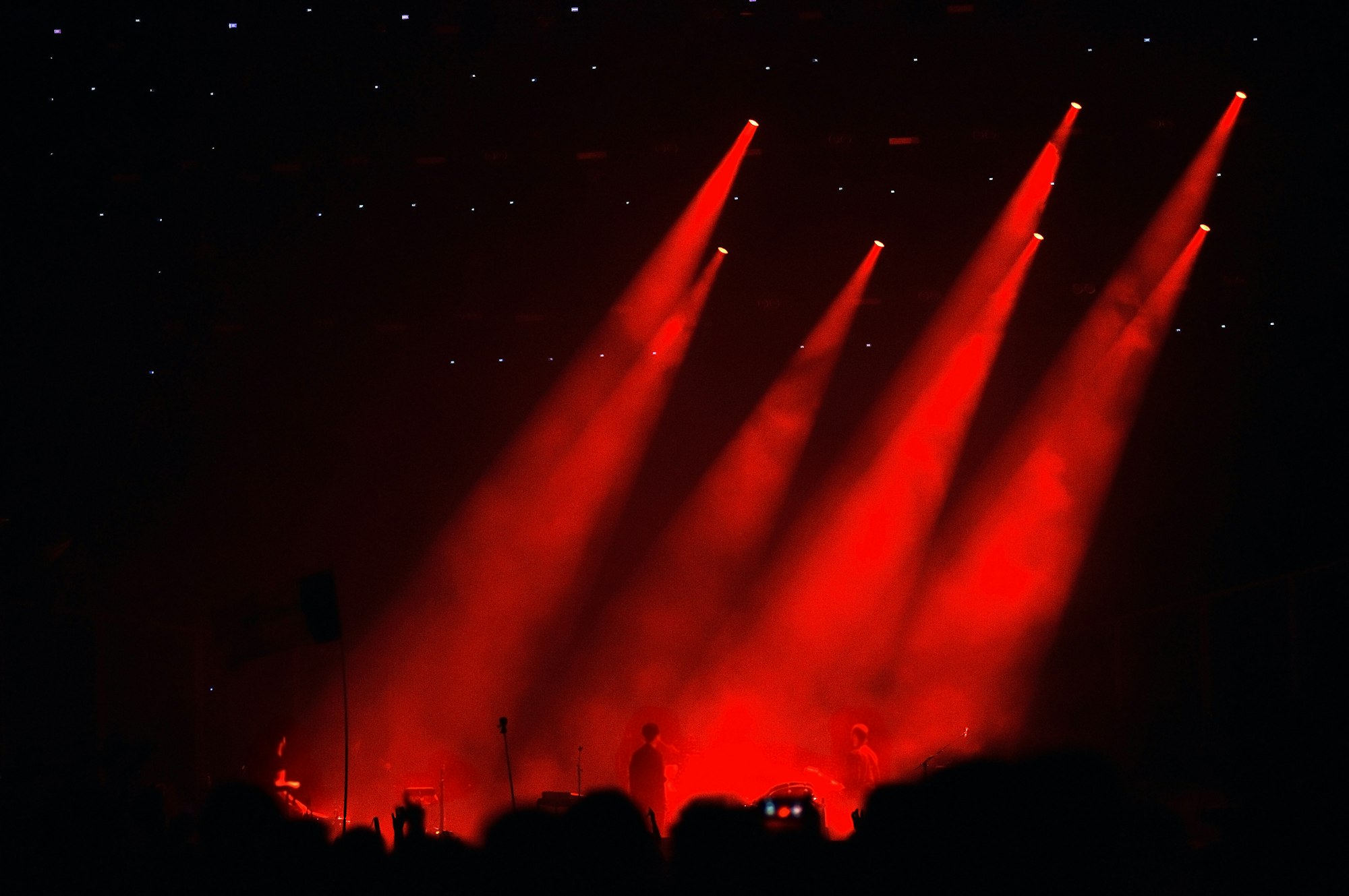 Red stage lights during a live concert